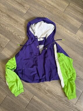 Joyrich Purple and Lime Green Hooded Windbreaker Jacket